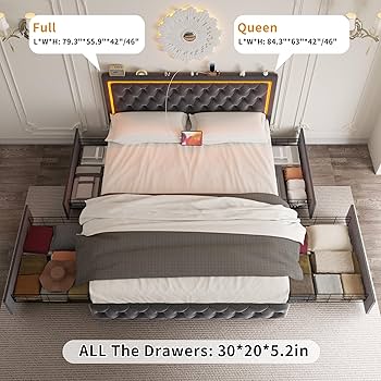 Amazon.com: Ucloveria Queen Size Bed Frame with 4 Storage